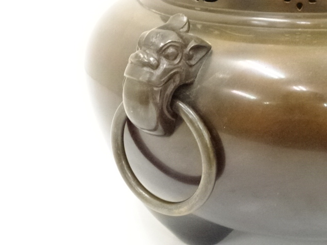  般若勘渓造　唐銅鬼面風炉（畠春斎釜添）（共箱）